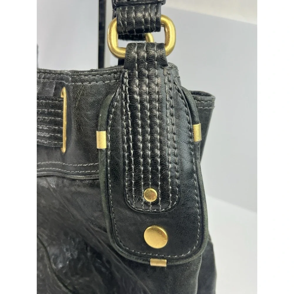 Juicy Couture Vintage Y2K Black Leather Handbag Hobo Purse Gold Hardware Pink